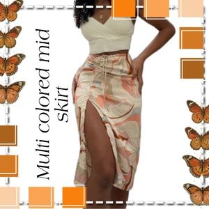 Silk adjustable slit mid skirt 🧡